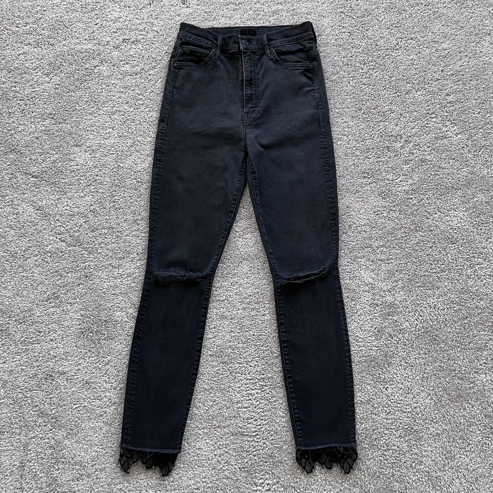 Mother The Swooner Dagger Ankle Fray Baa Baa Black Sheep Jeans Womens 26 Black